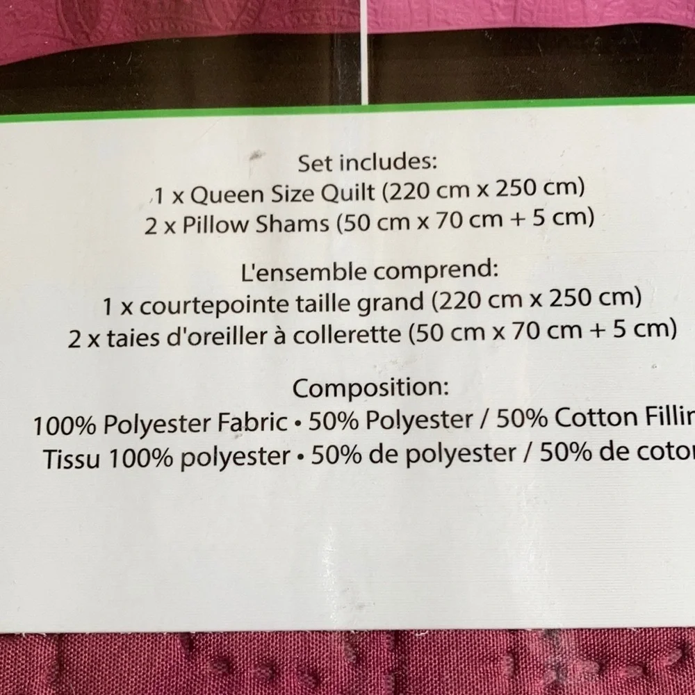 Stylishly Queen 3pc Quilt Set Reversible Burgundy and Pink Embossed Print
